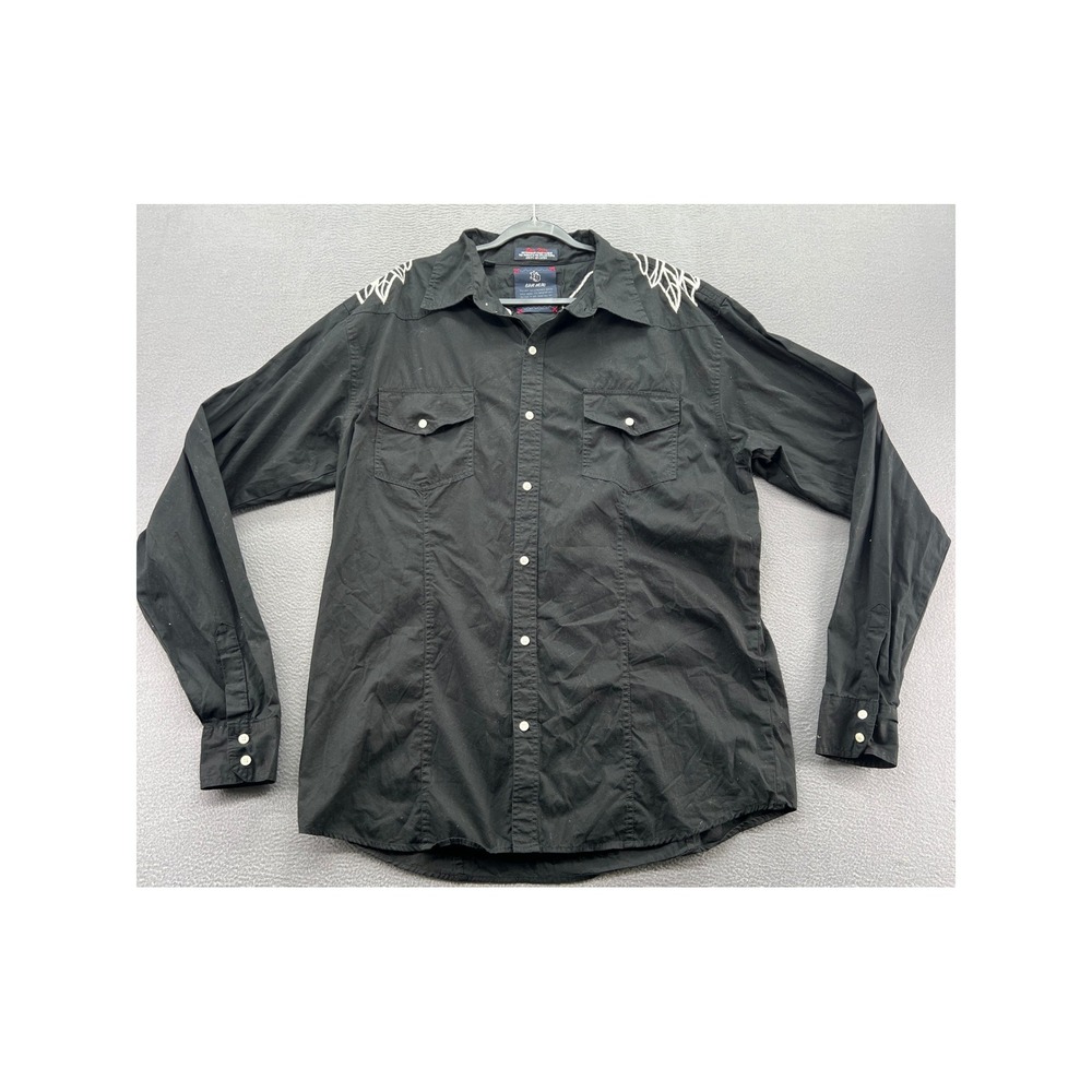 Epic Hero Mens Black Cotton Western Shirt Embroidered Angel Wings Snap Front XL